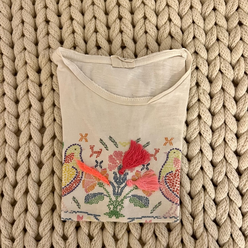 Zara Kids White Tee with Colorful Embroidery